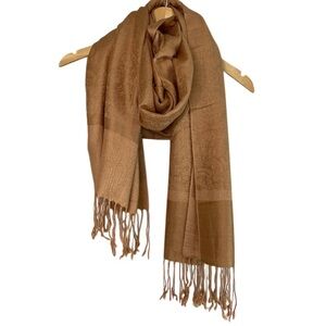 Pashmina Elegant Camel Tan Scarf Shawl Pashmina Wool Fringe Paisley Rectangular